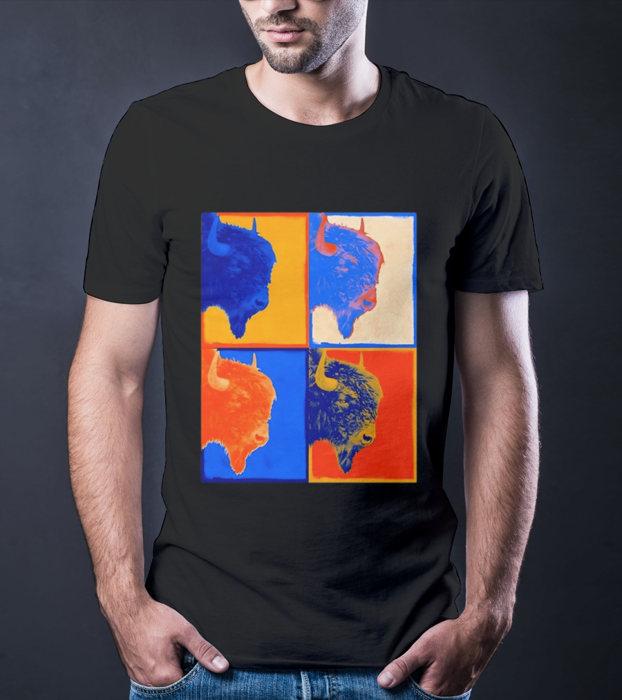 Colorful Pop Bison Grid Andy Warhol T-Shirt