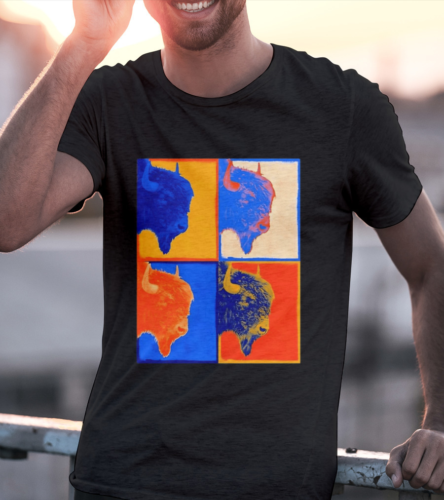 Colorful Pop Bison Grid Andy Warhol T-Shirt