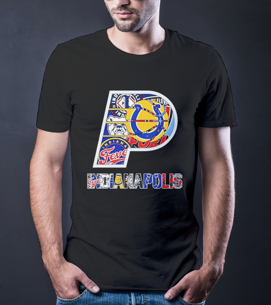 Indiana Pacers Indianapolis Fever Fuel Bulldogs Iconic Sports Collage T-Shirt