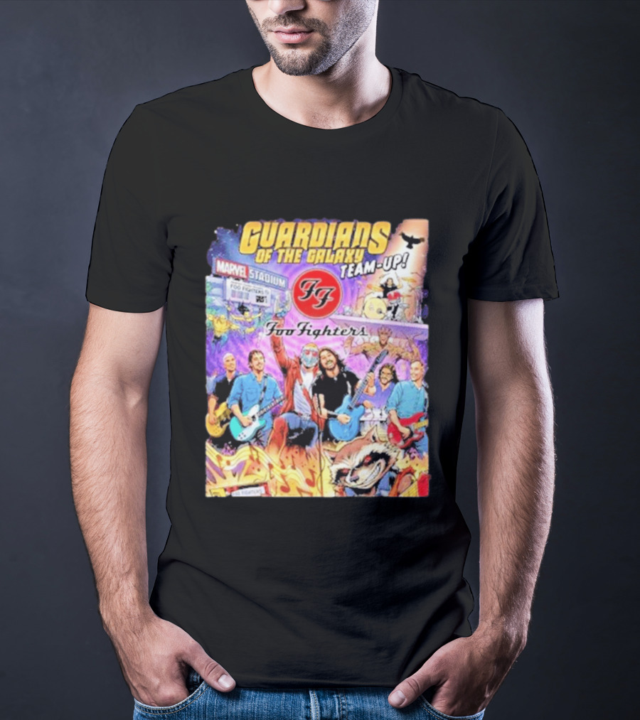 Guardians Of The Galaxy Team Up Foo Fighters Marvel Stadium Wayne Nichols T-Shirt