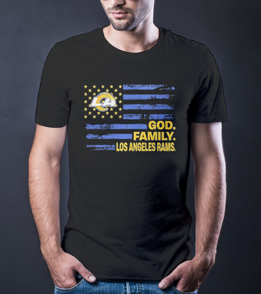 God Family Los Angeles Rams Distressed Flag Stars T-Shirt