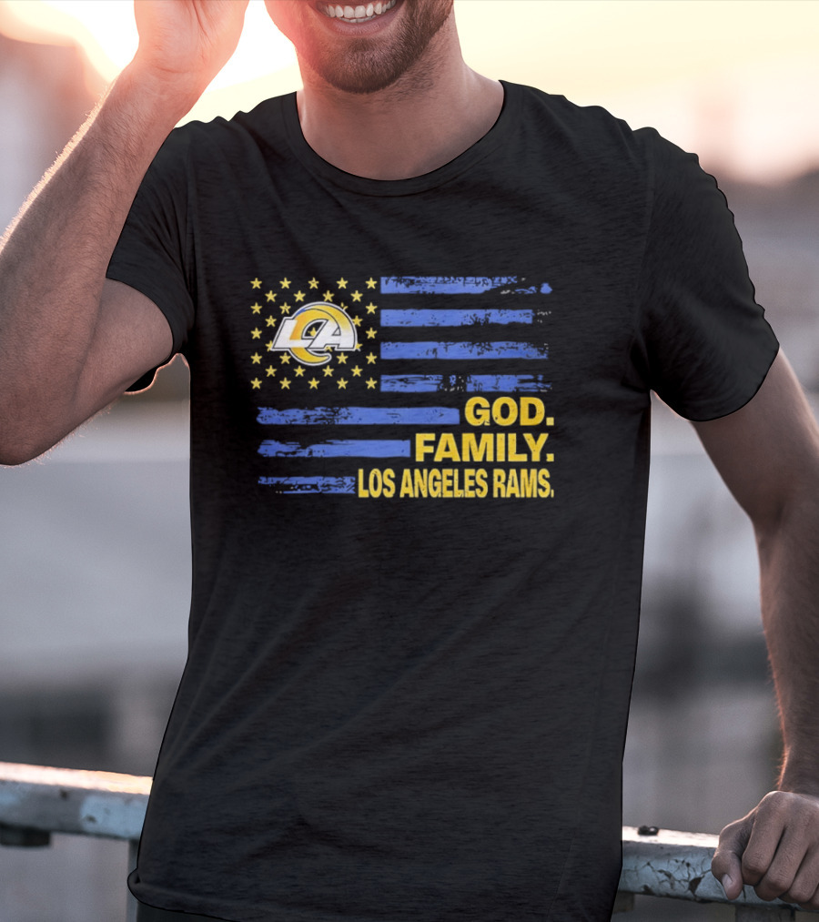 God Family Los Angeles Rams Distressed Flag Stars T-Shirt