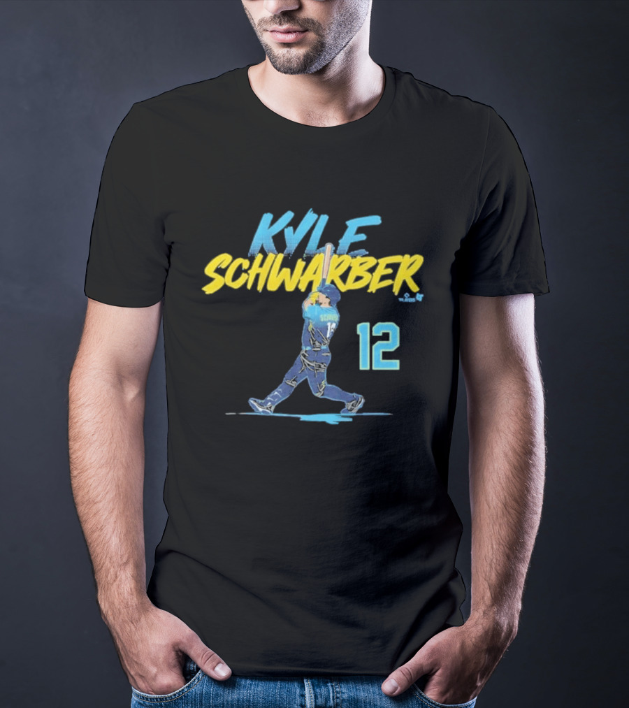 Kyle Schwarber Philly Slugger Swing 12 Blue Yellow Baseball Player Art Action T-Shirt
