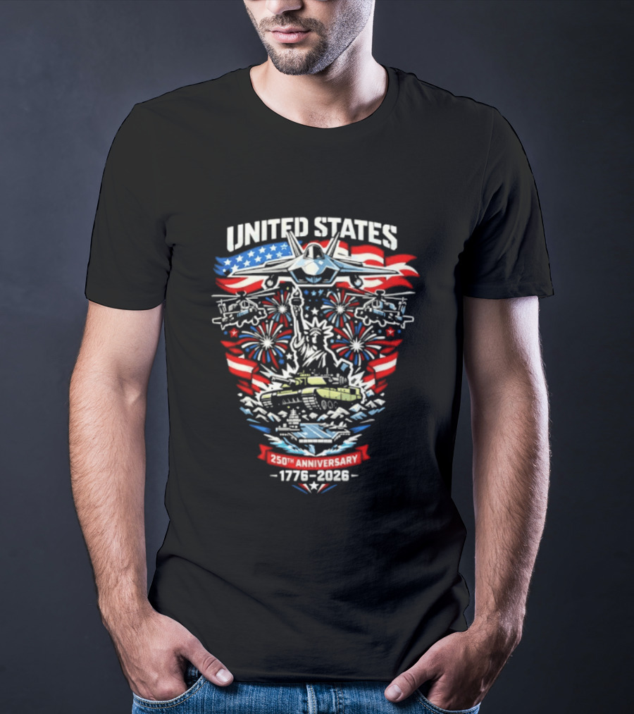 United States 250th Anniversary 1776 2026 Celebration Emblem With Liberty And Fireworks T-Shirt