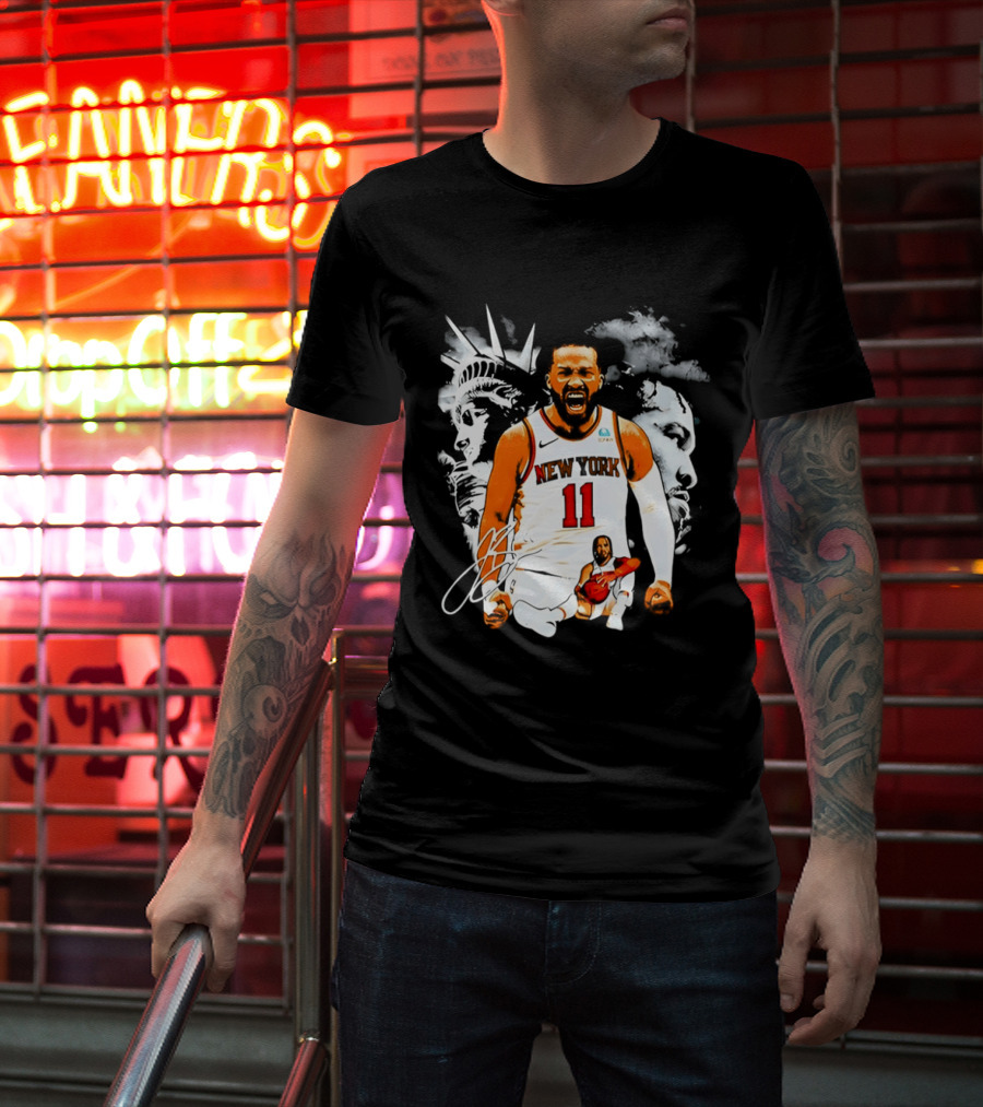 New York 11 Jalen Brunson Statue Of Liberty Basketball Player Image T-Shirt