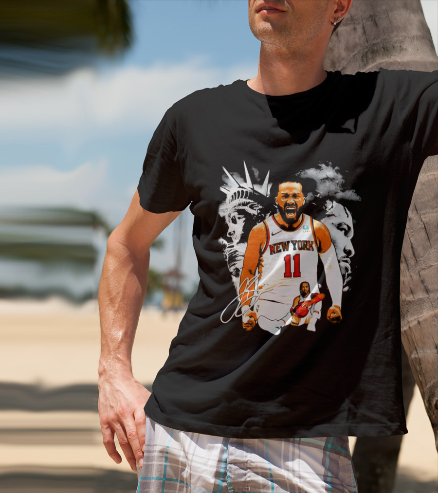 New York 11 Jalen Brunson Statue Of Liberty Basketball Player Image T-Shirt