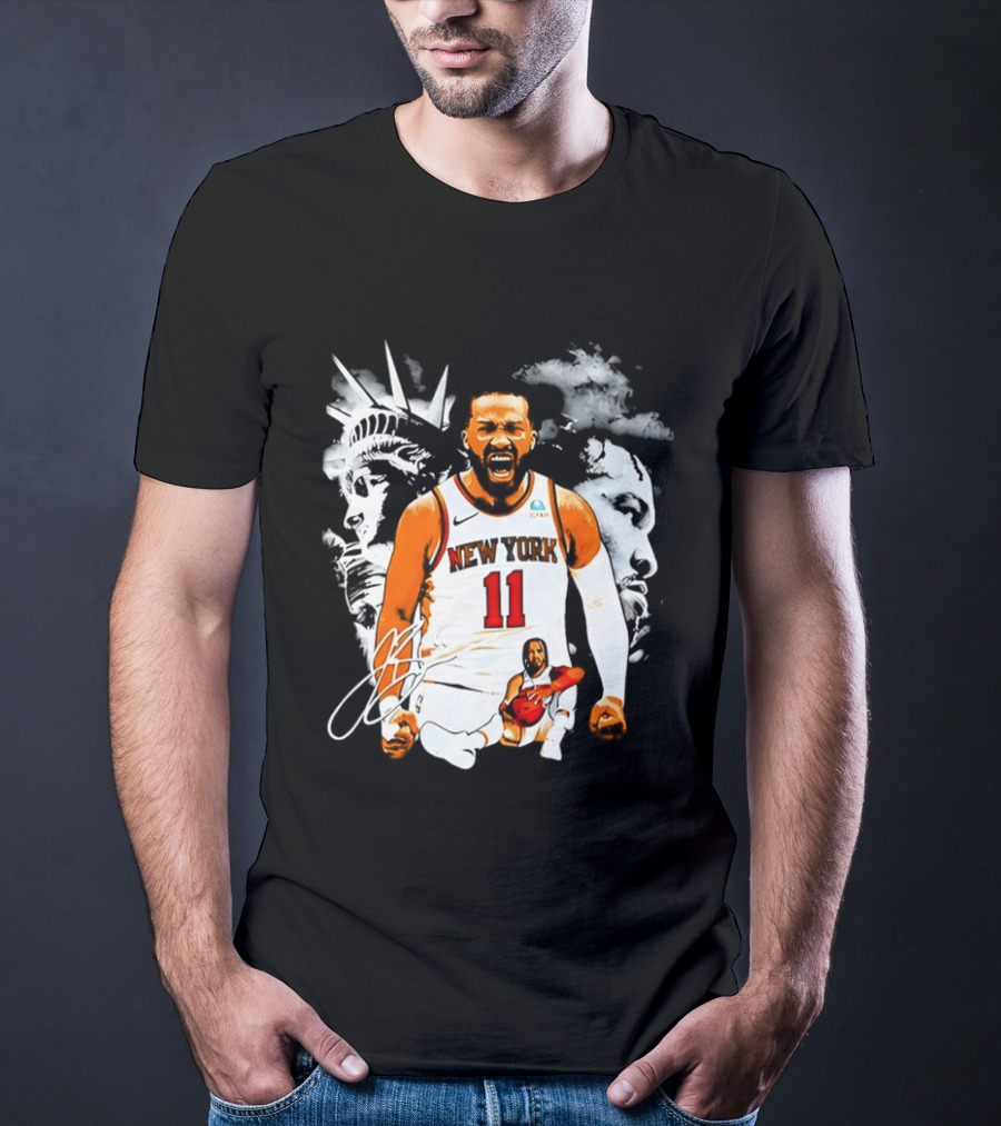 New York 11 Jalen Brunson Statue Of Liberty Basketball Player Image T-Shirt
