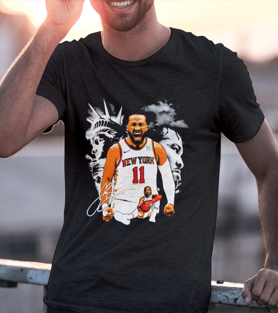 New York 11 Jalen Brunson Statue Of Liberty Basketball Player Image T-Shirt
