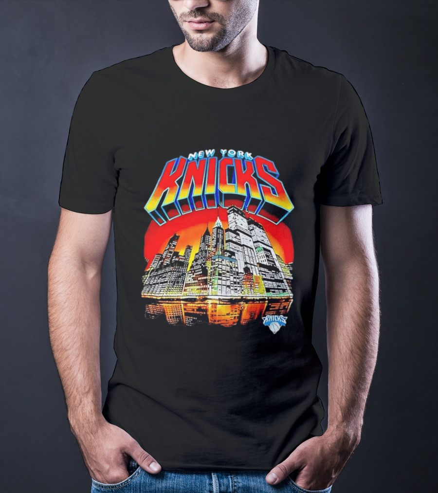 New York Knicks Vibrant City Skyline Sunset Basketball T-Shirt