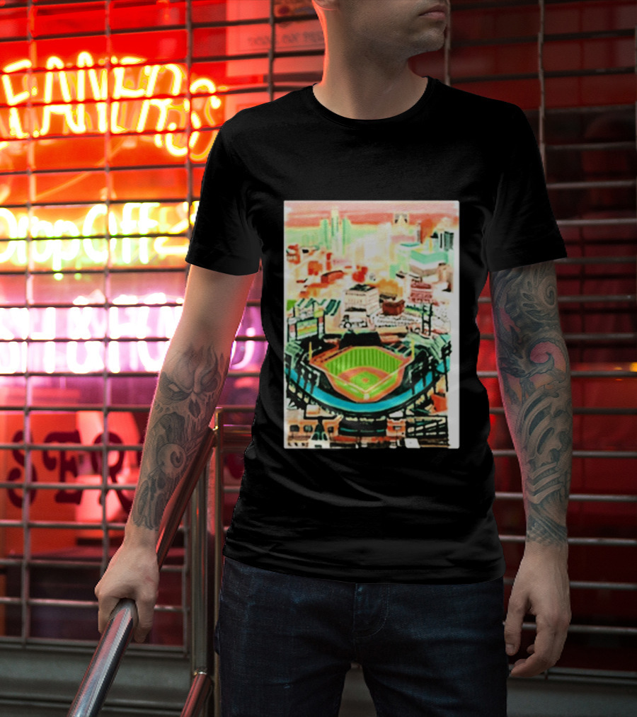Comerica Park Detroit Skyline Baseball Art Sydney Finney T-Shirt