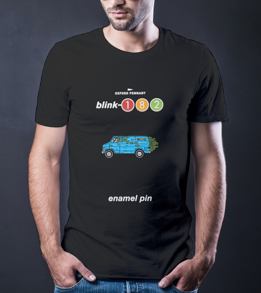 Oxford Pennant Blink 182 Van Enamel Pin Blue Van With 182 T-Shirt