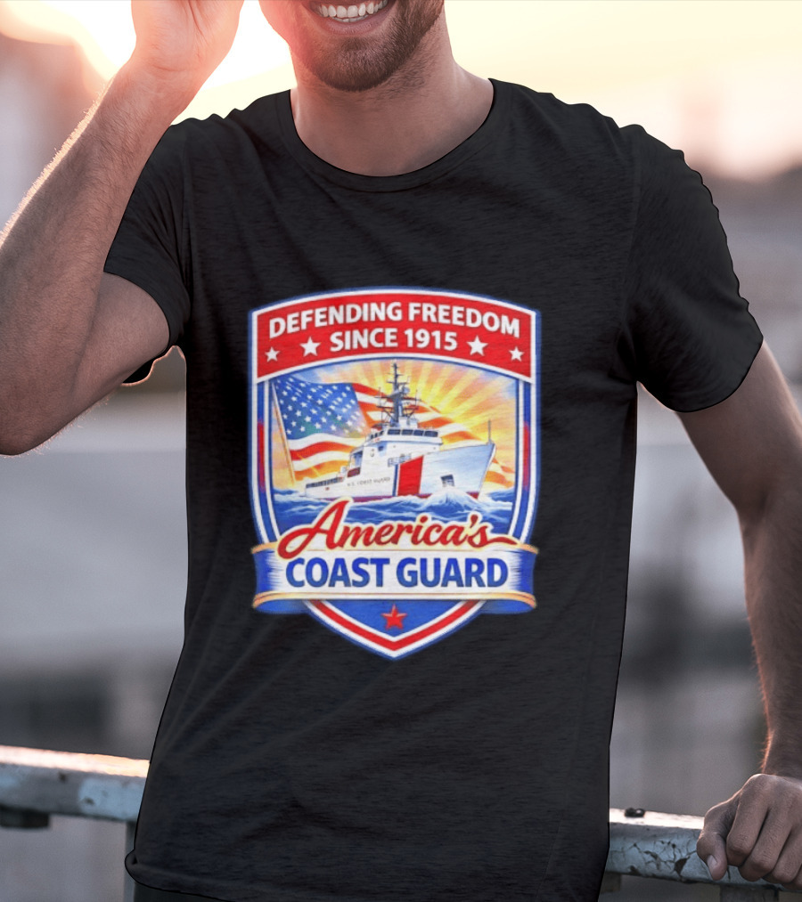 Defending Freedom Since 1915 America's Coast Guard US Flag Ship T-Shirt