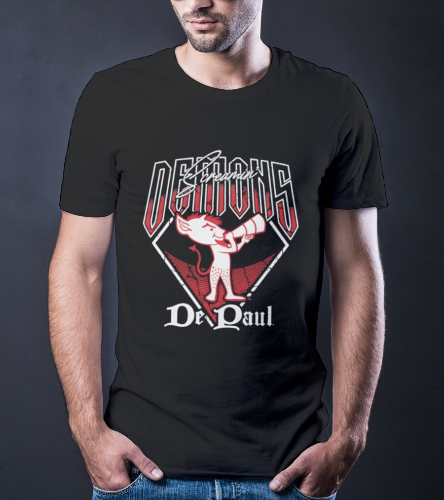 DePaul Screamin' Demons Baseball Cartoon Character Megaphone T-Shirt