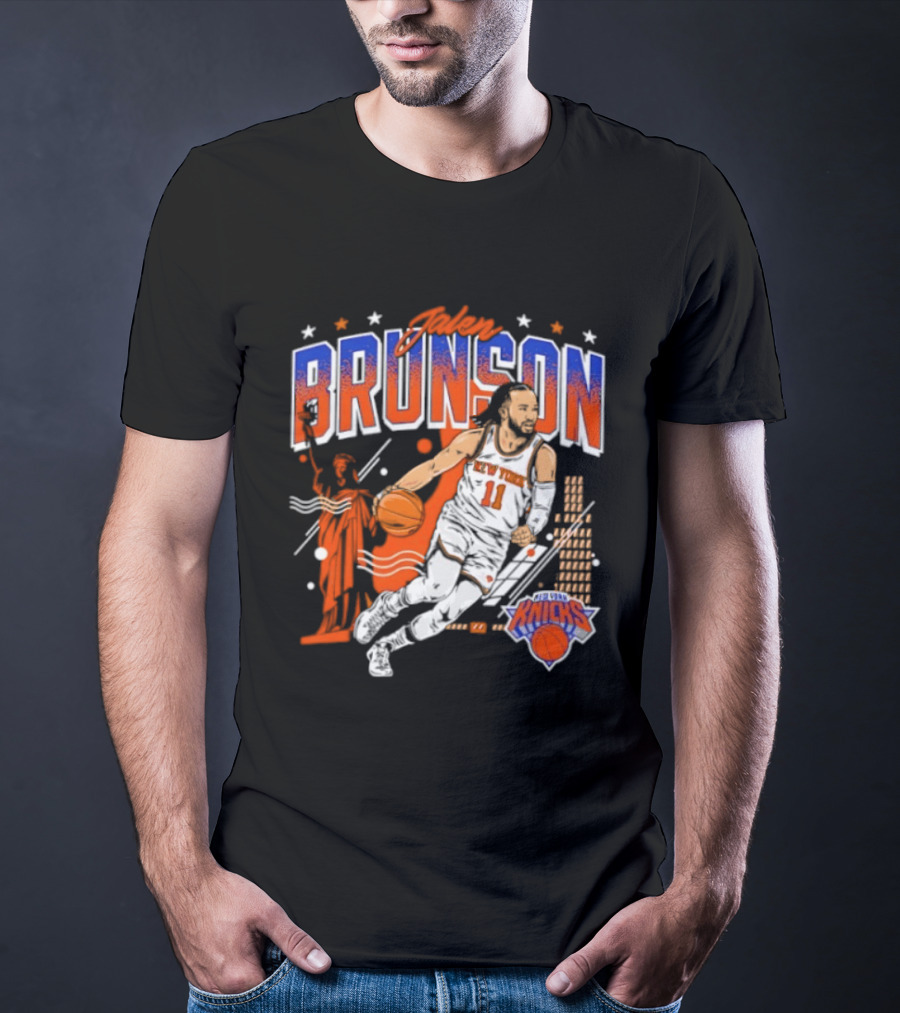 Jalen Brunson New York Knicks NBA Basketball Skyline Statue Of Liberty City Stars T-Shirt