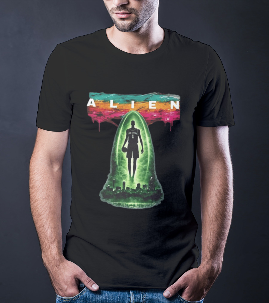 San Antonio Basketball Victor Wembanyama Alien Go Spurs Go Skyline T-Shirt