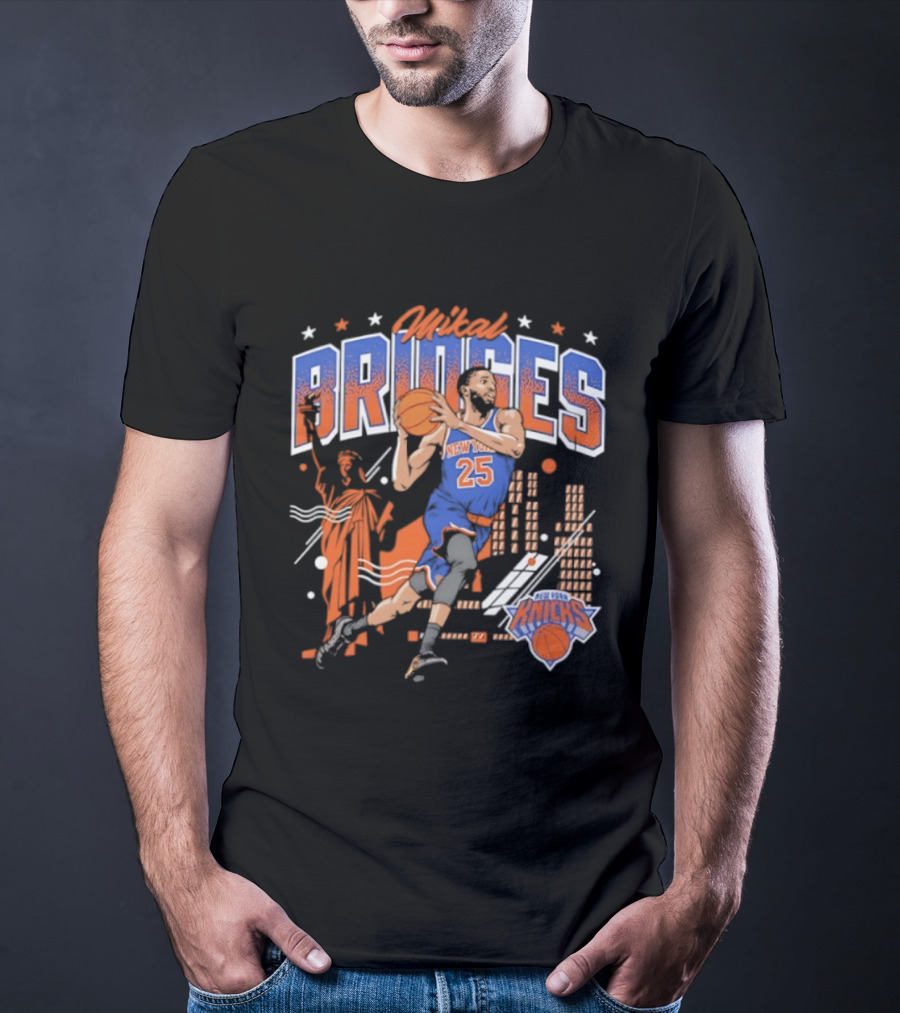 Mikal Bridges New York Knicks Basketball Skyline Statue Of Liberty T-Shirt