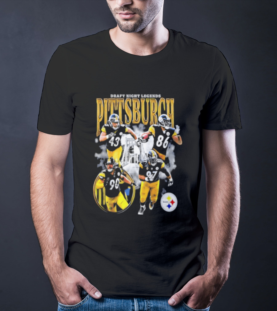 Pittsburgh Draft Night Legends Steelers Football Players And Iconic Trio T-Shirt
