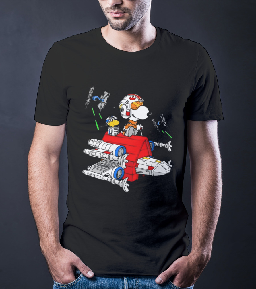 Snoopy X Wing Pilot Woodstock R2 D2 Star Wars Peanuts T-Shirt