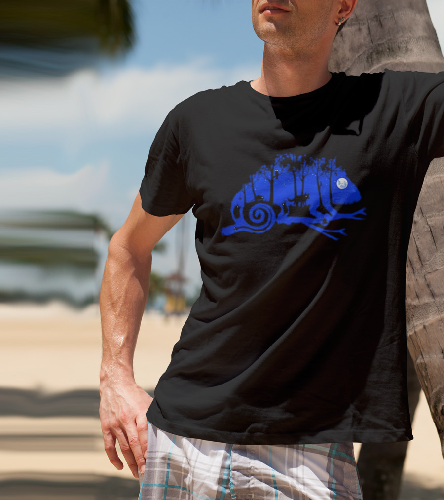 The Midnight Forest Chameleon Moonlit Night Sky T-Shirt
