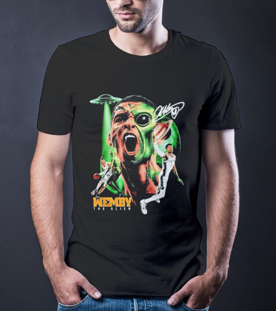 Wemby The Alien San Antonio Spurs NBA UFO Theme With Signature T-Shirt