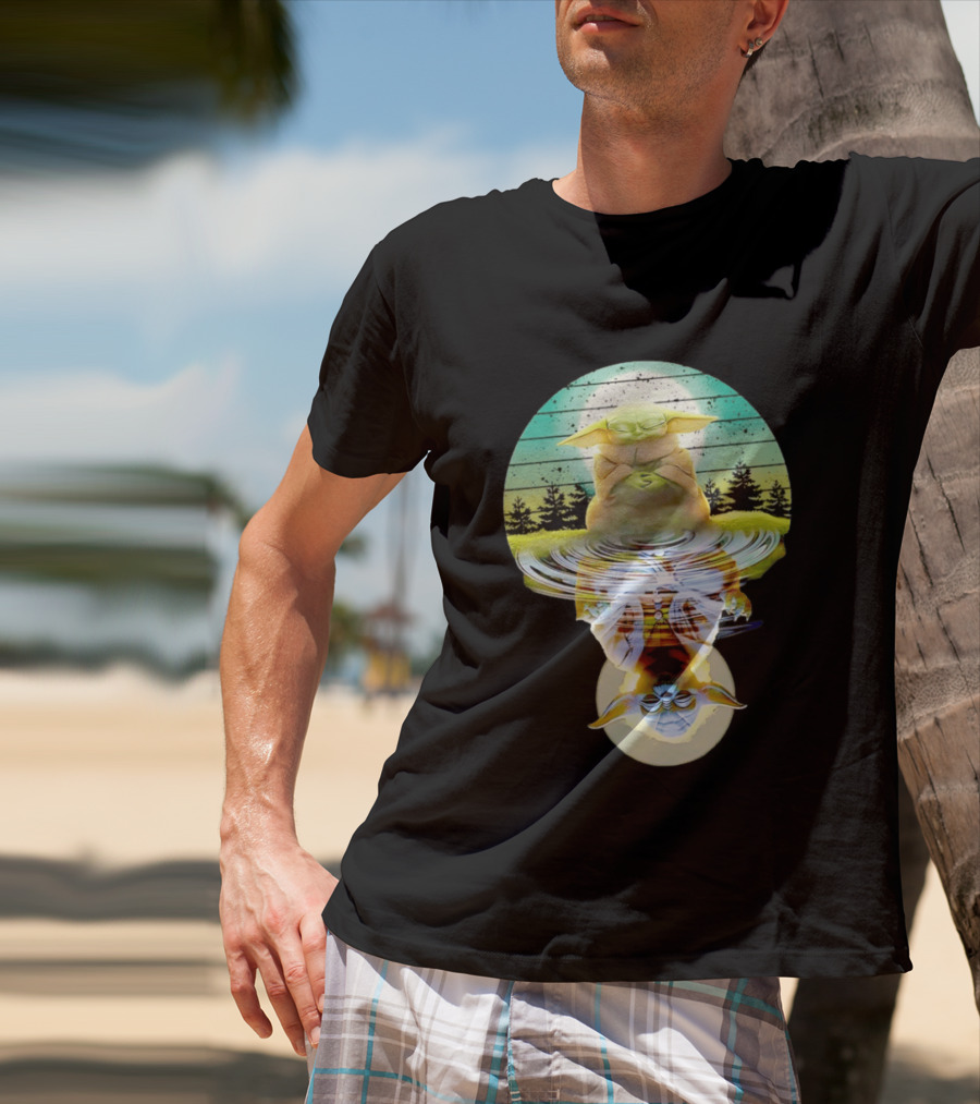 Baby Yoda Star Wars Meditation Forest Reflection Ripples T-Shirt