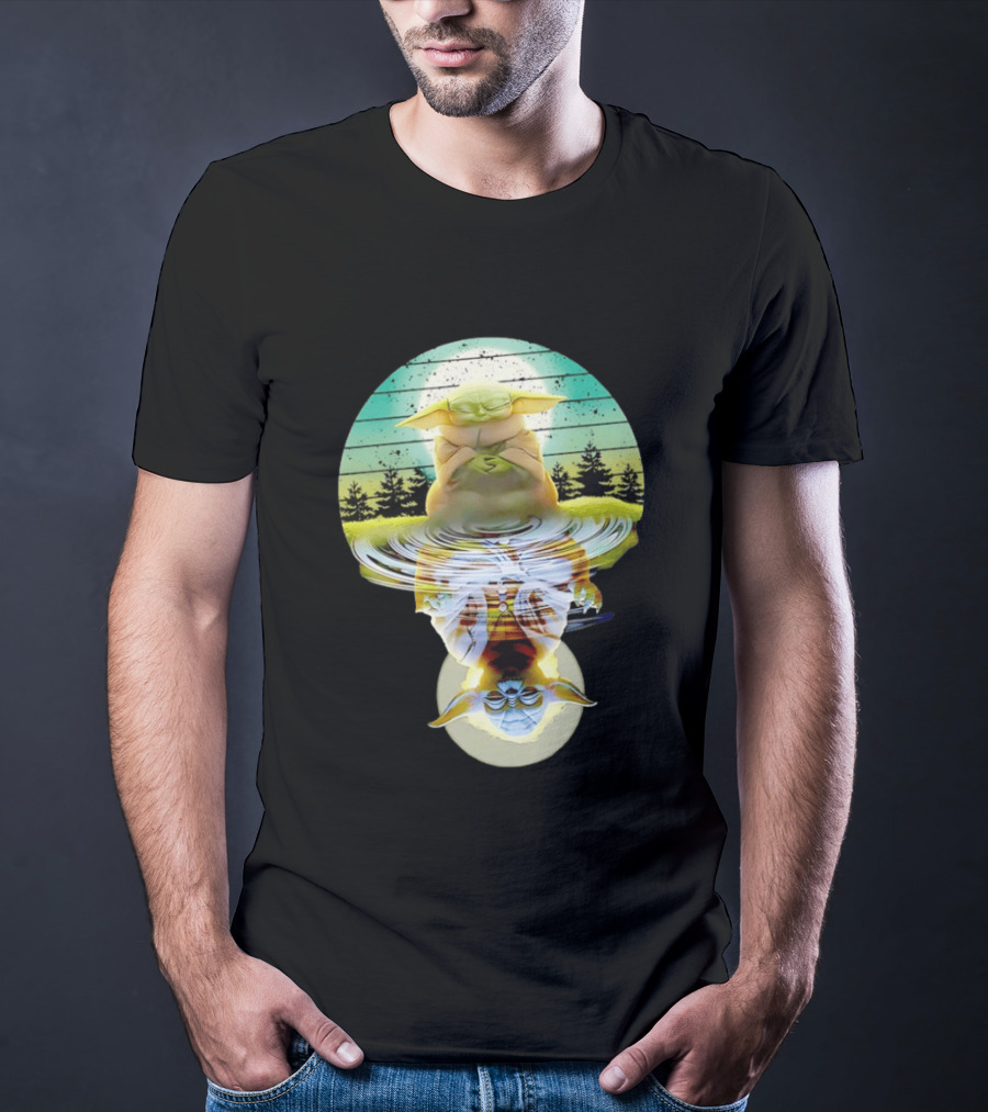 Baby Yoda Star Wars Meditation Forest Reflection Ripples T-Shirt