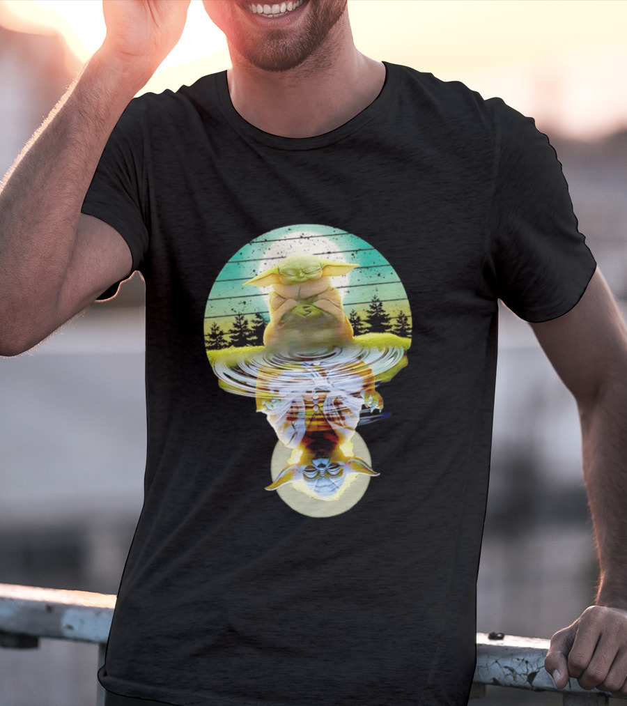 Baby Yoda Star Wars Meditation Forest Reflection Ripples T-Shirt