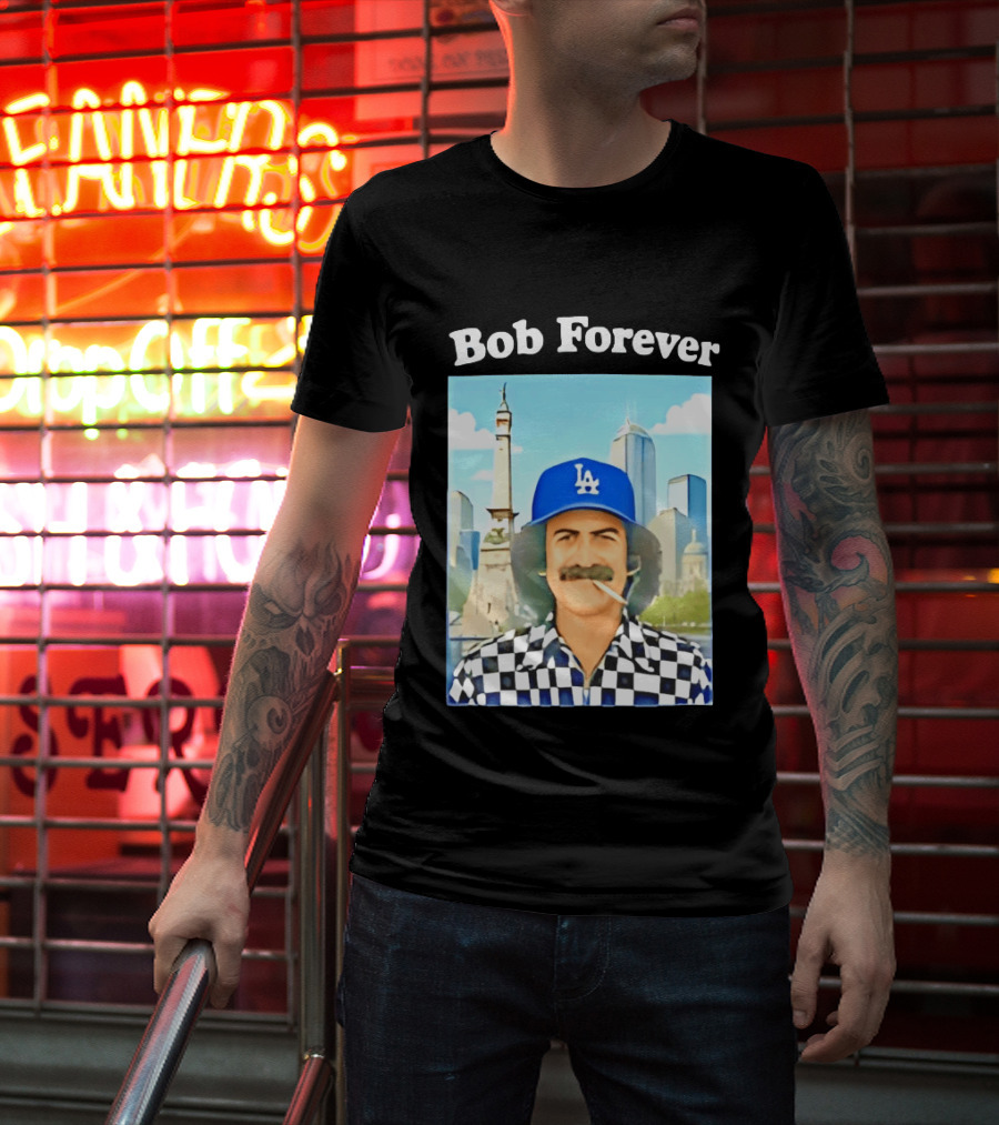 Bob Forever Los Angeles Dodgers Skyline Checkerboard Hat T-Shirt