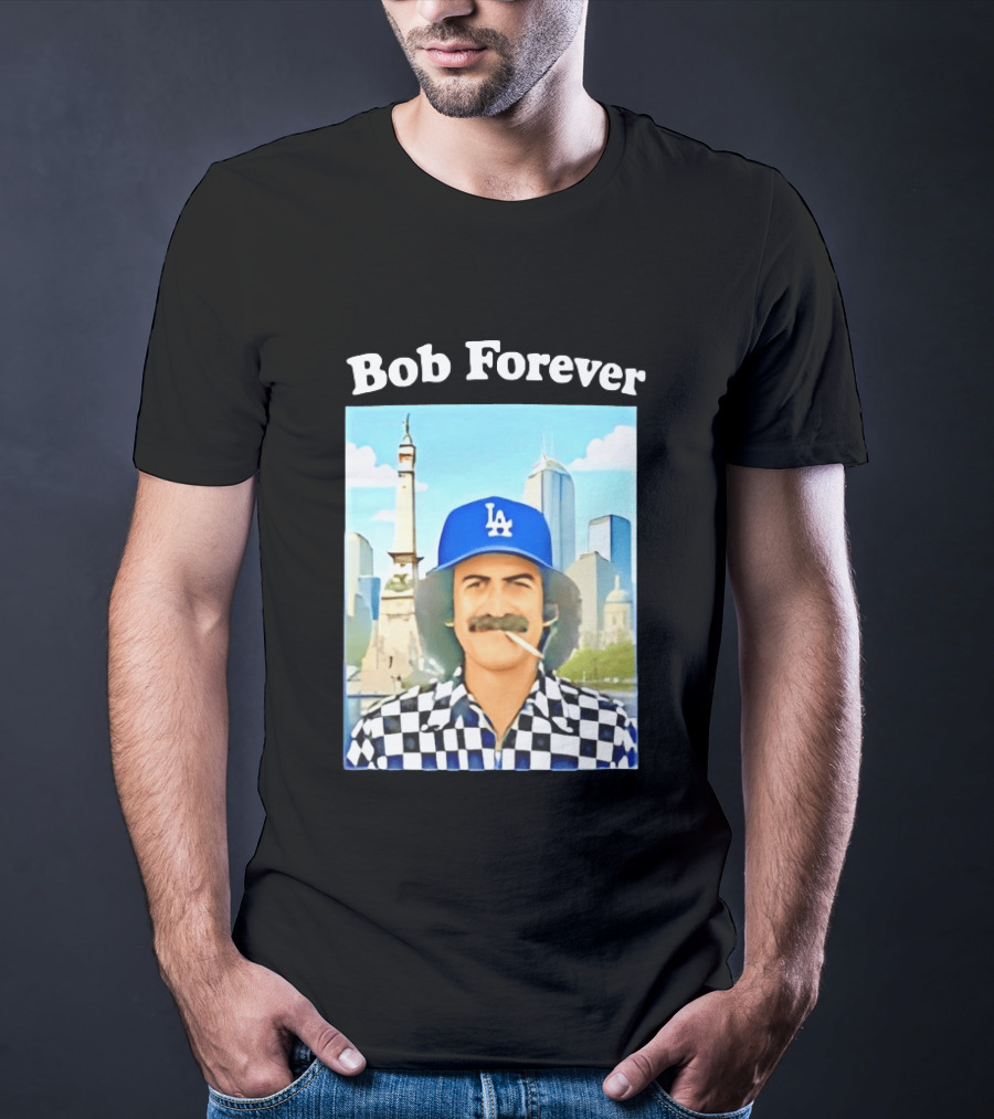 Bob Forever Los Angeles Dodgers Skyline Checkerboard Hat T-Shirt