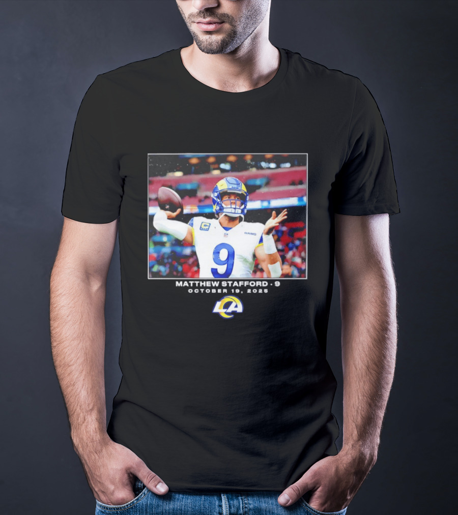 Los Angeles Rams Matthew Stafford Week 7 Action Photo With LA Rams T-Shirt
