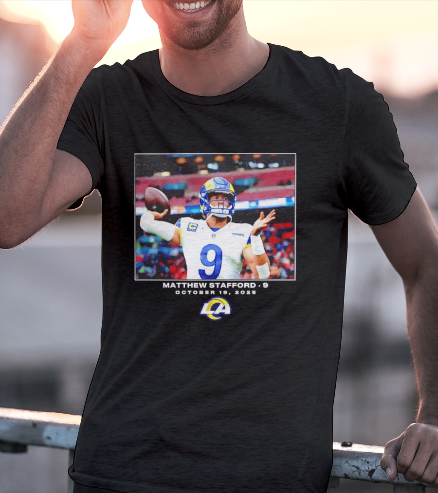 Los Angeles Rams Matthew Stafford Week 7 Action Photo With LA Rams T-Shirt