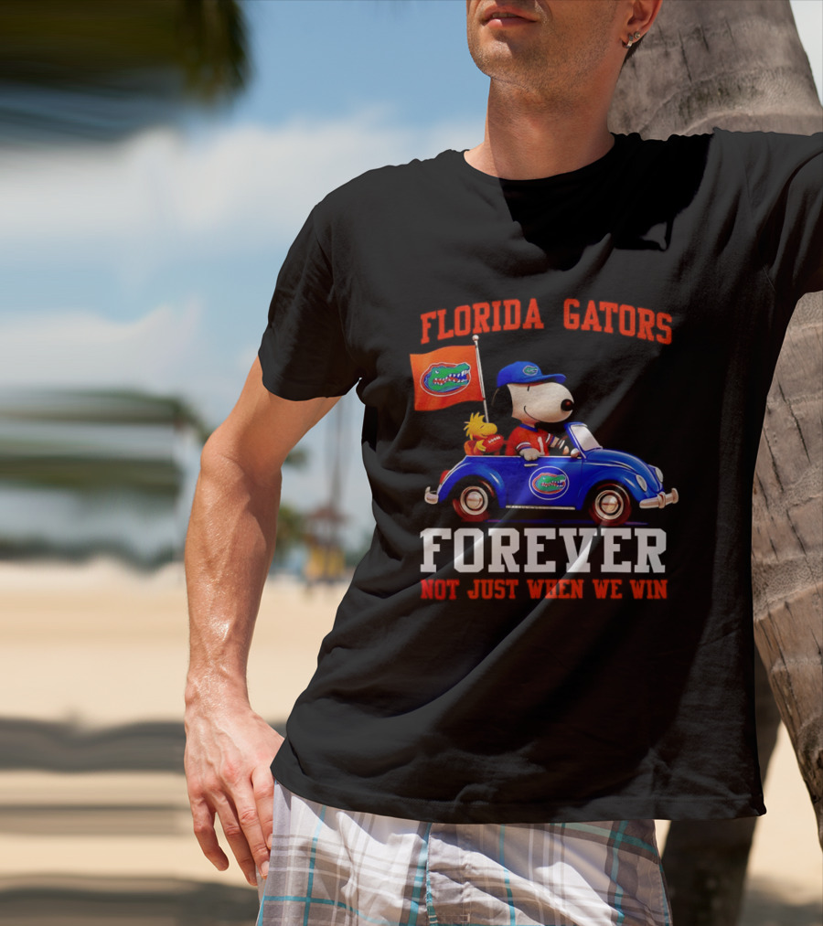 Peanuts Snoopy Woodstock In Blue Car Florida Gators Forever Not Just When We Win T-Shirt