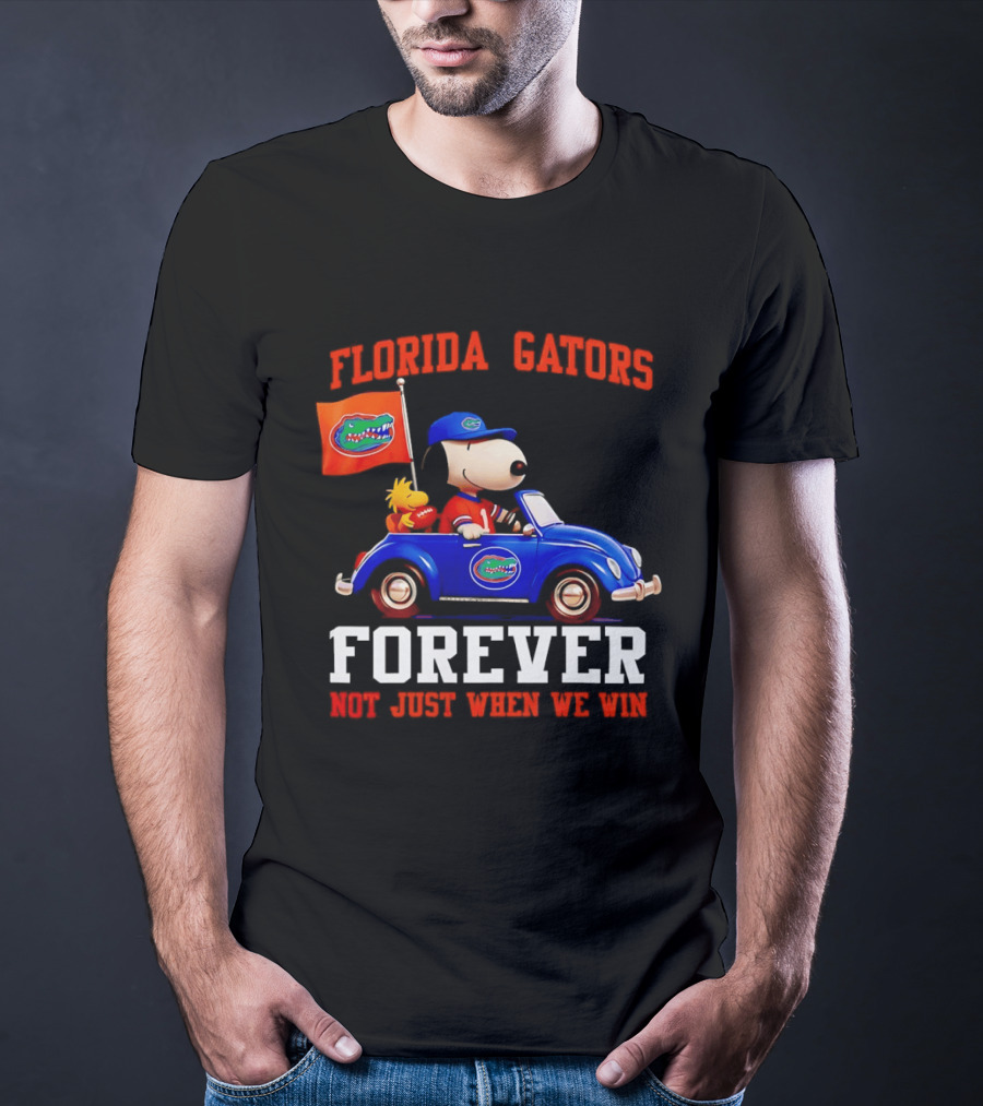 Peanuts Snoopy Woodstock In Blue Car Florida Gators Forever Not Just When We Win T-Shirt