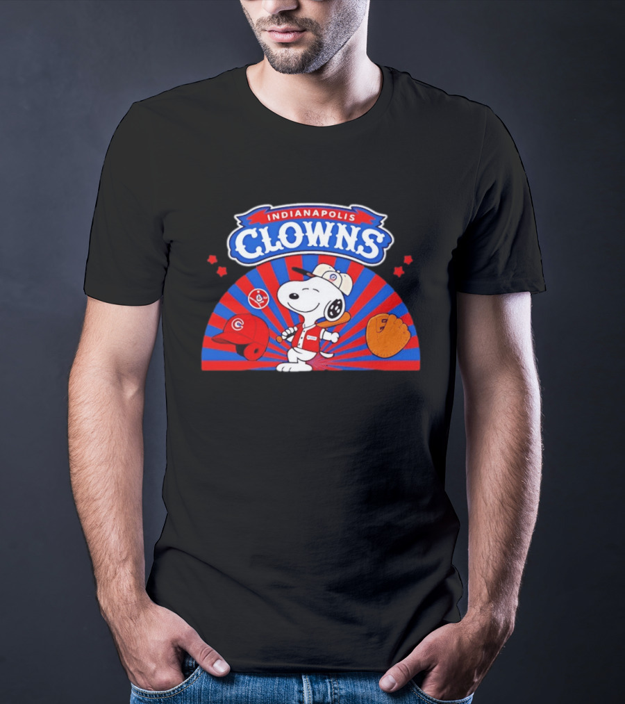Snoopy Indianapolis Clowns Baseball Vintage Style Red Blue Peanuts Comic Strip Baseball Bat Glove Cap T-Shirt