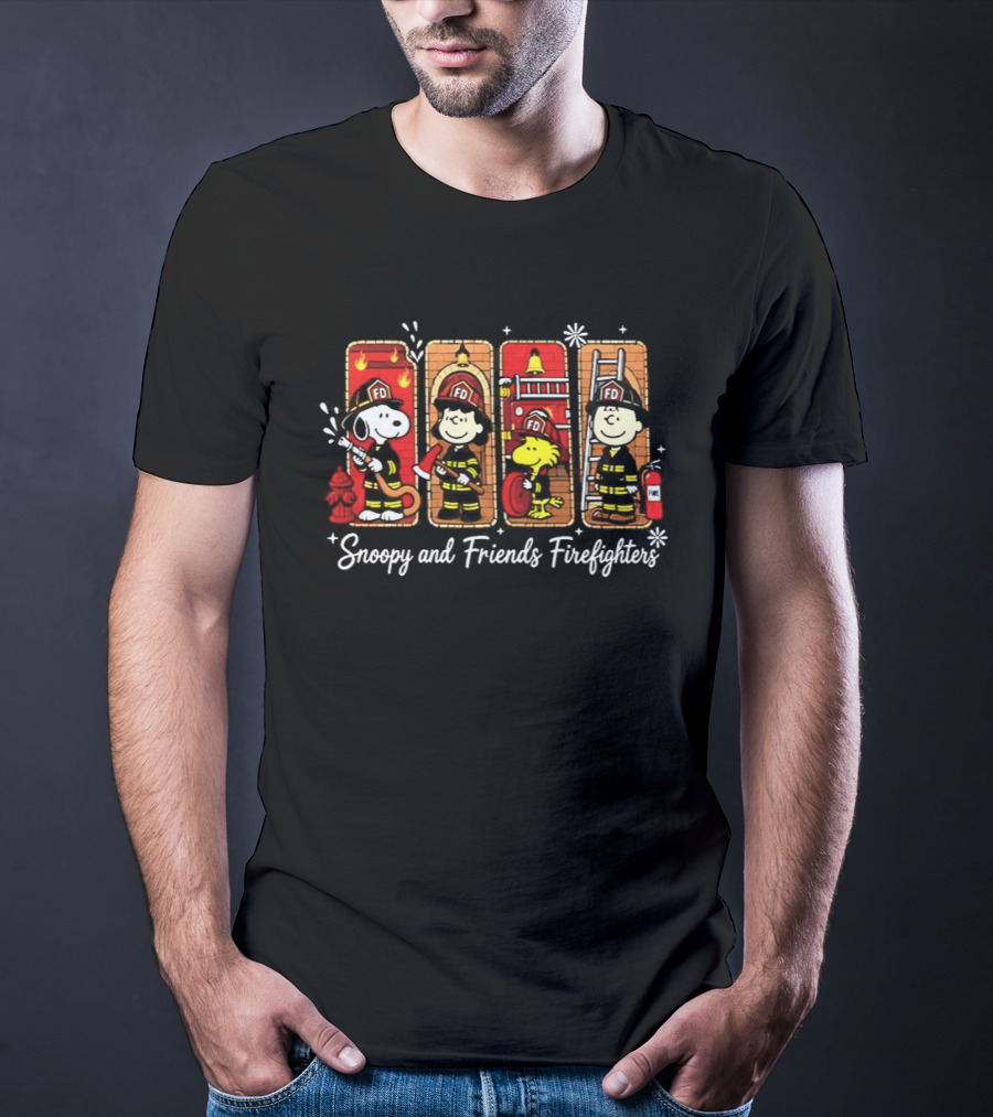 Snoopy And Friends Firefighters Lucy Woodstock Charlie Brown Peanuts T-Shirt