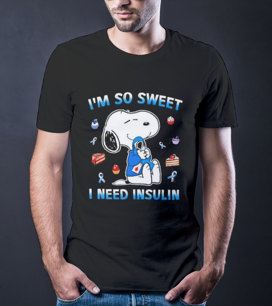 I'm So Sweet I Need Insulin Snoopy Peanuts Diabetes Awareness Blue Ribbon Cupcakes 2026 T-Shirt
