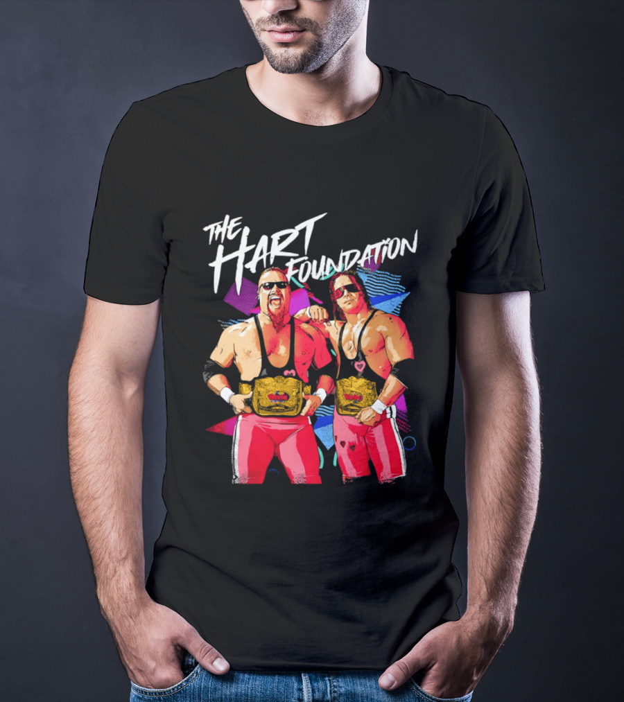 The Hart Foundation WWE Champions With Belts And Sunglasses T-Shirt