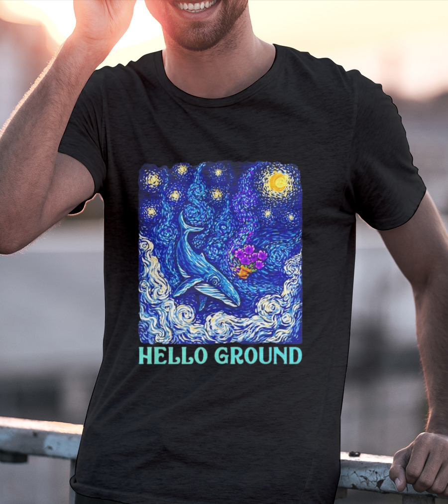 The Hitchhiker's Guide To The Galaxy Starry Night Hello Ground Whale T-Shirt