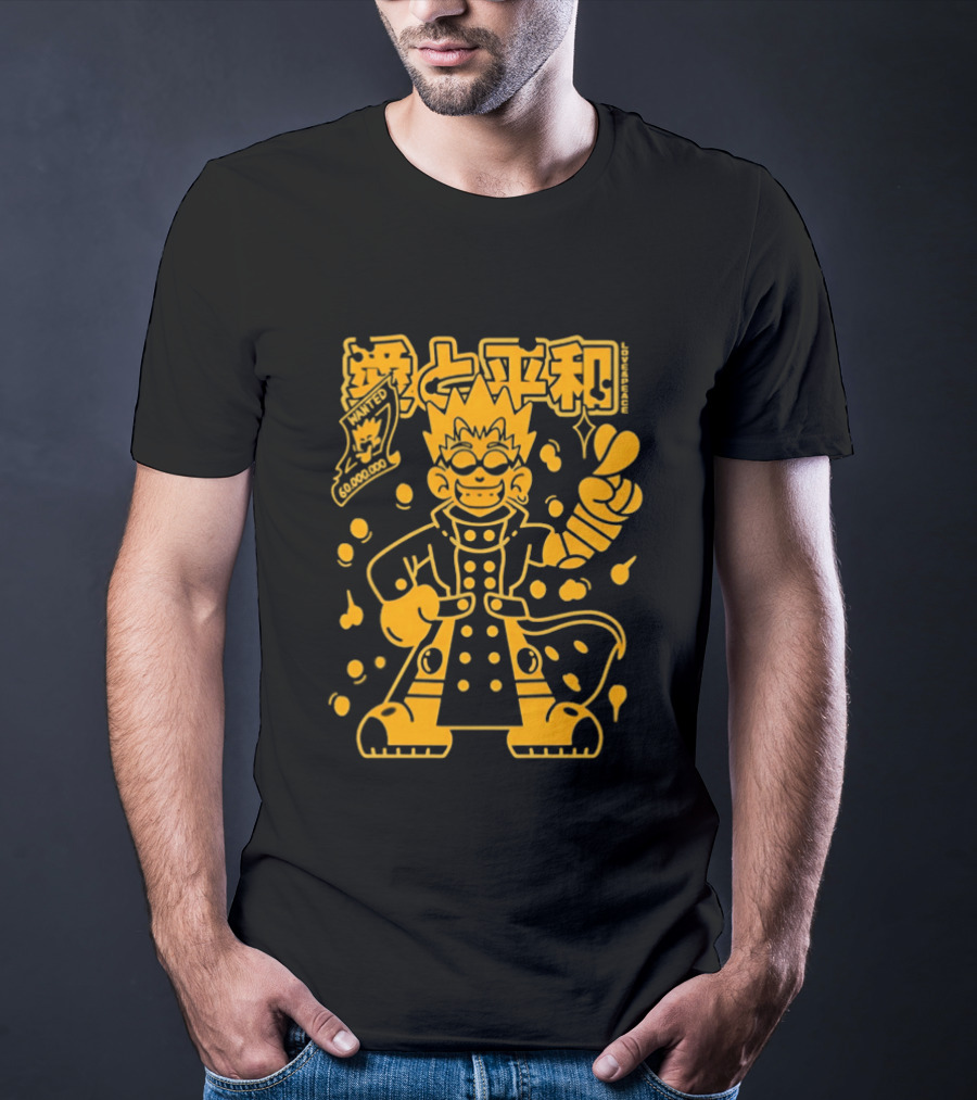 Vash The Stampede Trigun Love And Peace Japanese Text Anime T-Shirt