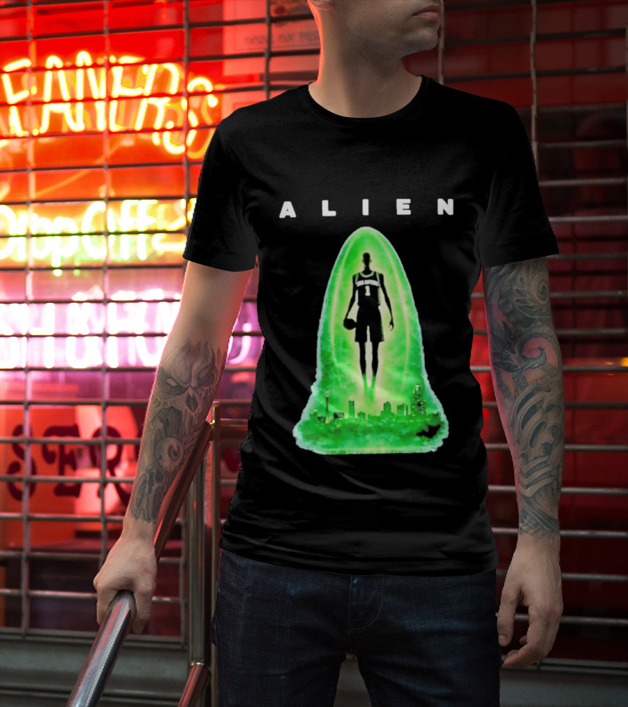 Alien Wemby San Antonio Alien Basketball Cityscape T-Shirt