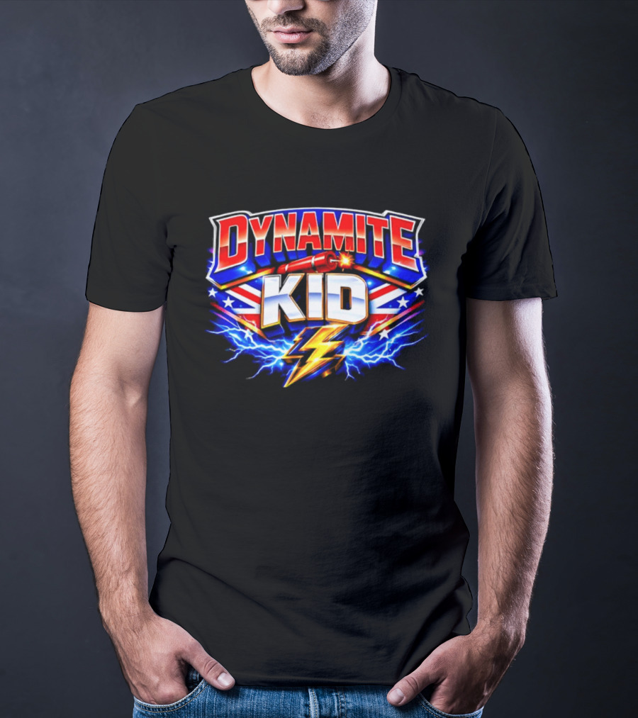 Dynamite Kid Wrestling Lightning Union Jack Explosion T-Shirt