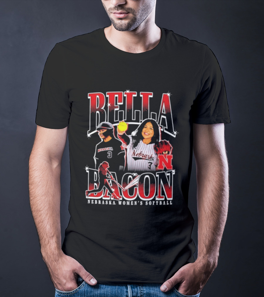 Bella Bacon Nebraska Women's Softball Cornhuskers 90s Bootleg Collage T-Shirt