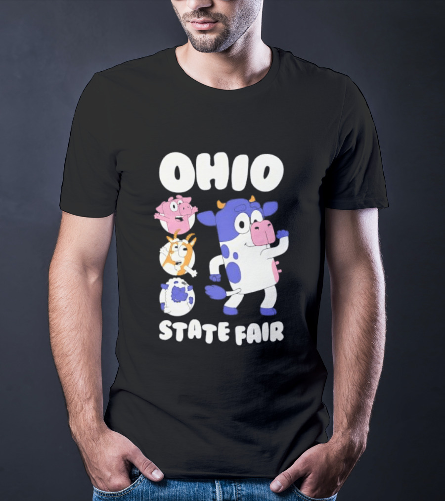 Blue Spotted Cow Pink Pig White Orange Goat Blue Sheep Farm T-Shirt