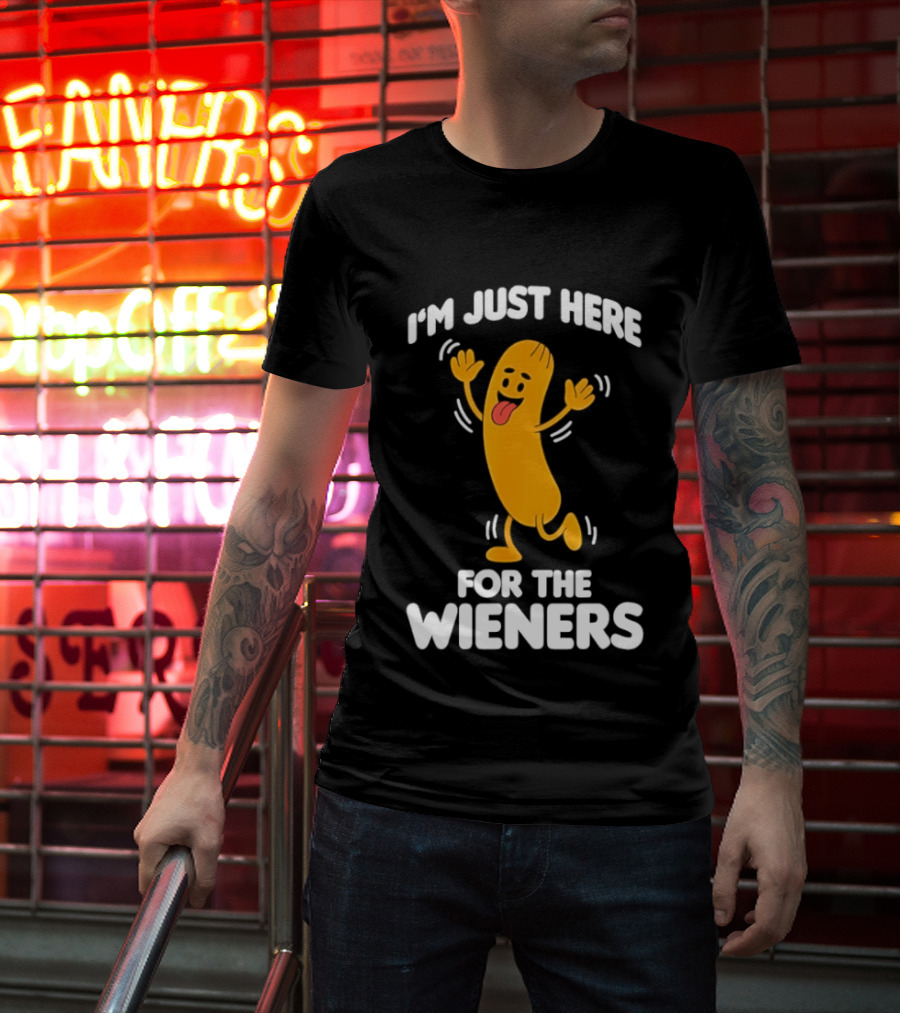 Dancing Hot Dog Sausage Food Party I'm Just Here For The Wieners T-Shirt