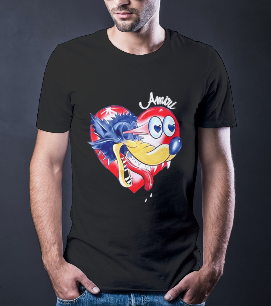 Heart Wolf Amiri Iconic Pop Art Style Fusion T-Shirt