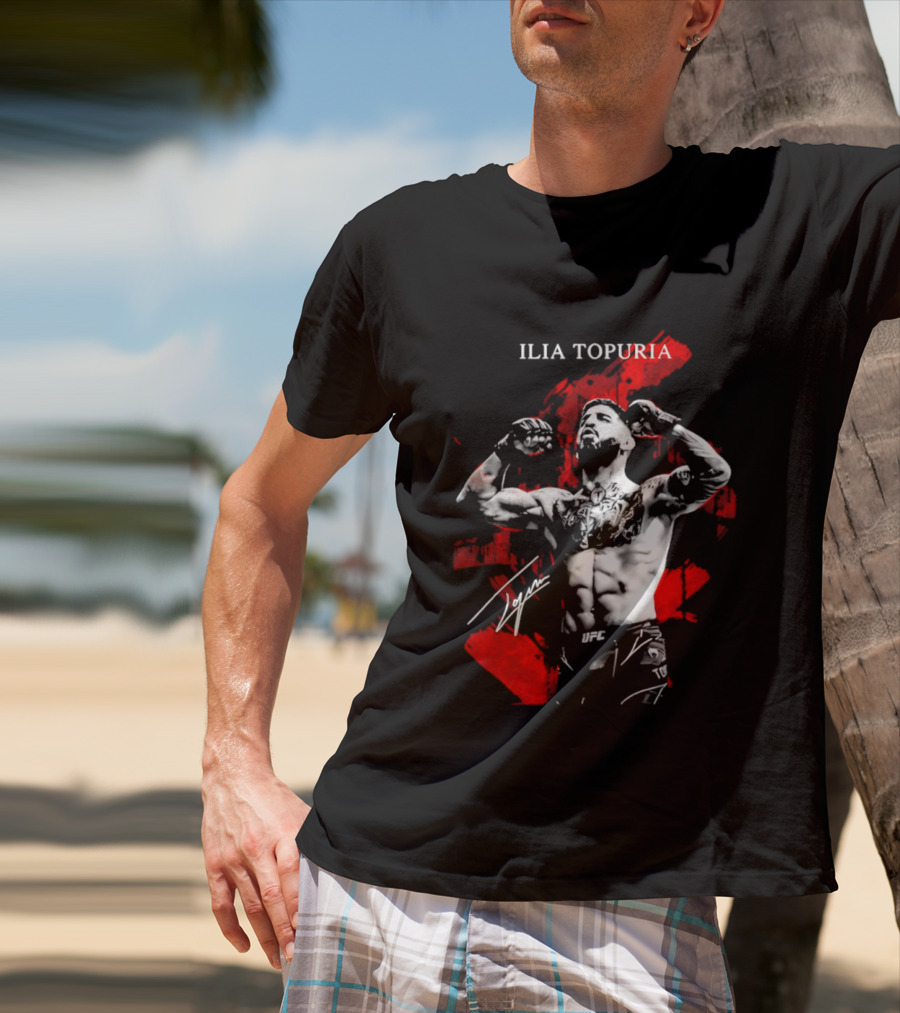 Ilia Topuria UFC Fighter Bold Red Abstract T-Shirt