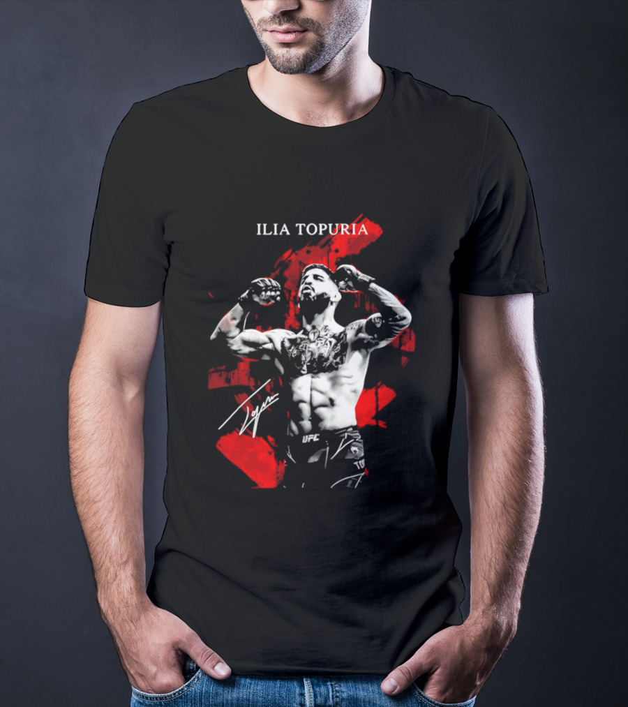 Ilia Topuria UFC Fighter Bold Red Abstract T-Shirt
