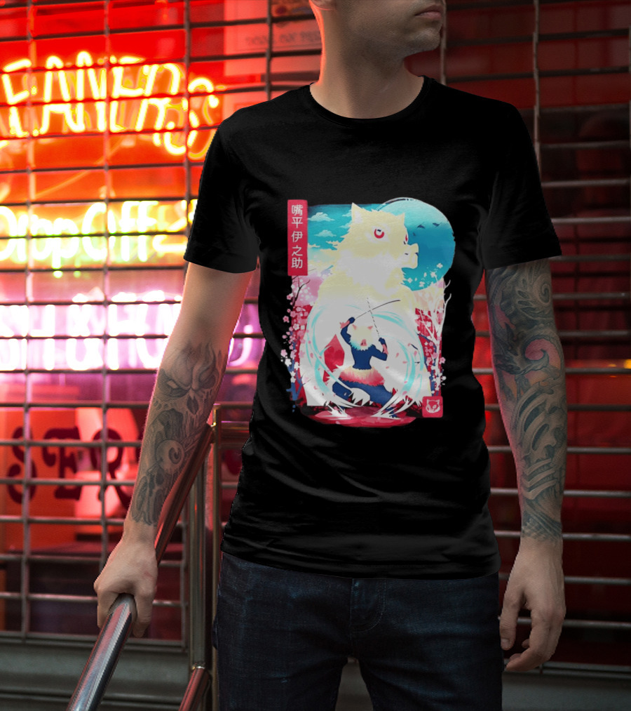Inosuke Hashibira Boar Head Demon Slayer Anime Cherry Blossom Scene T-Shirt
