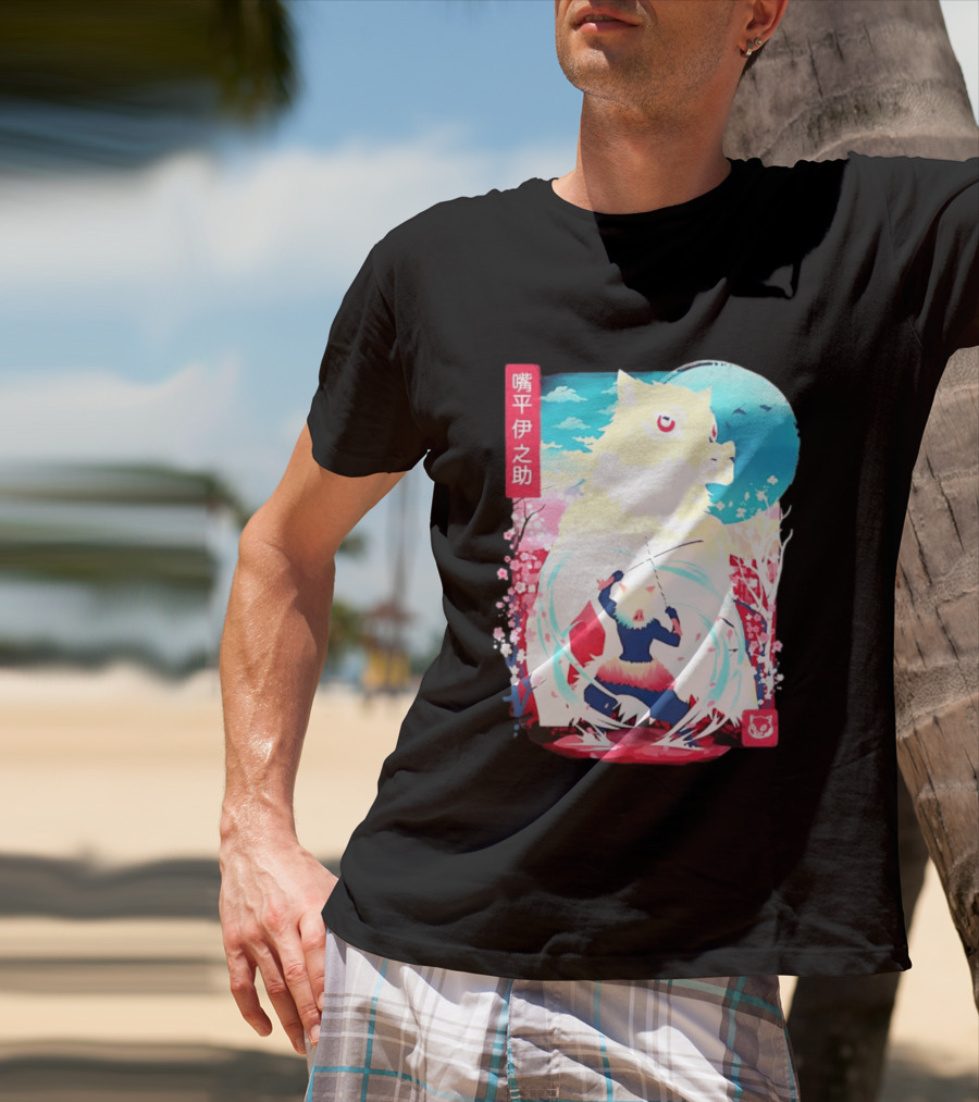 Inosuke Hashibira Boar Head Demon Slayer Anime Cherry Blossom Scene T-Shirt