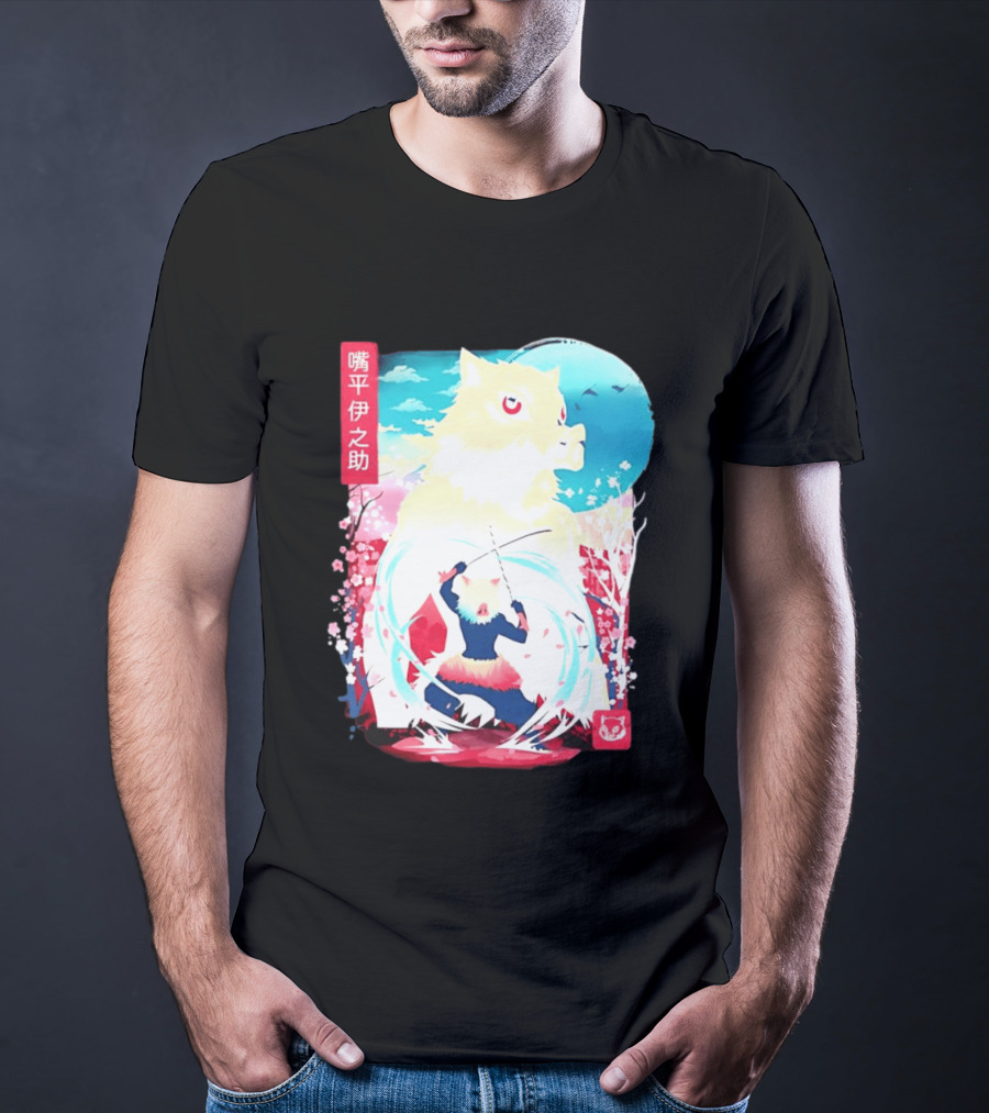 Inosuke Hashibira Boar Head Demon Slayer Anime Cherry Blossom Scene T-Shirt